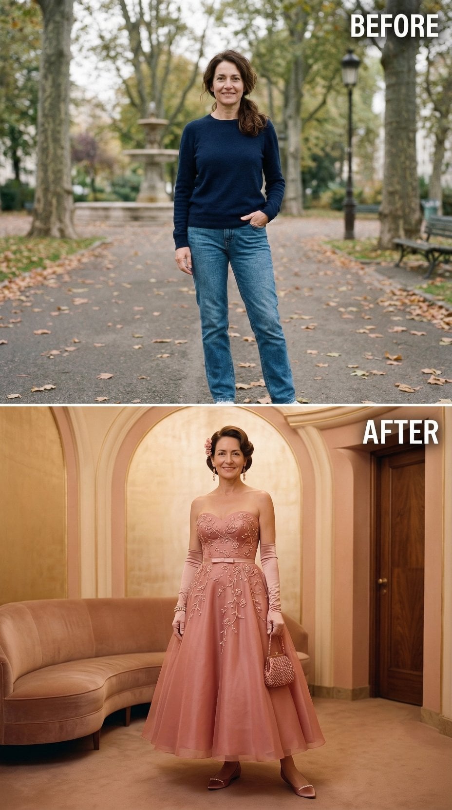 Dusty Rose Tulle Gown With Embroidered Bodice and Pin-Curled Updo