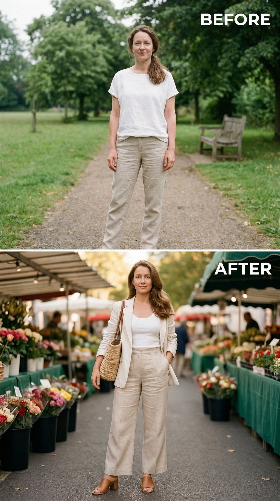 Blazer Over a Tank, Woven Bag on the Shoulder — How Structure Does the Work