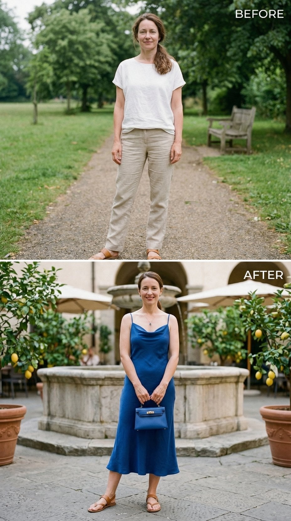 Blue Silk, a Cowl Neck, and the Courtyard That Demanded a Different Wardrobe
