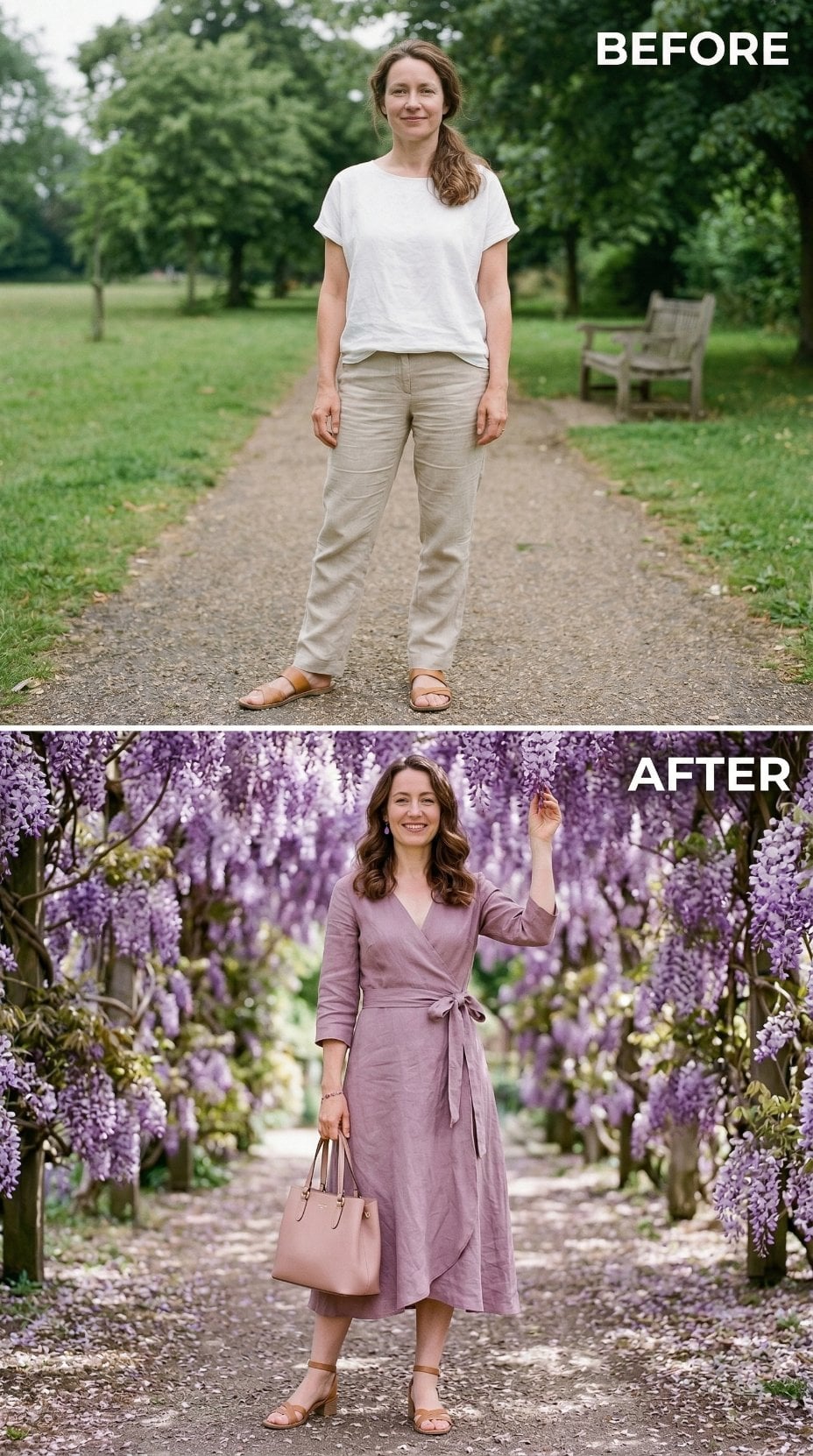 Wisteria Overhead, Wrap Dress Below — How One Backdrop Unlocked a Whole Colour Story