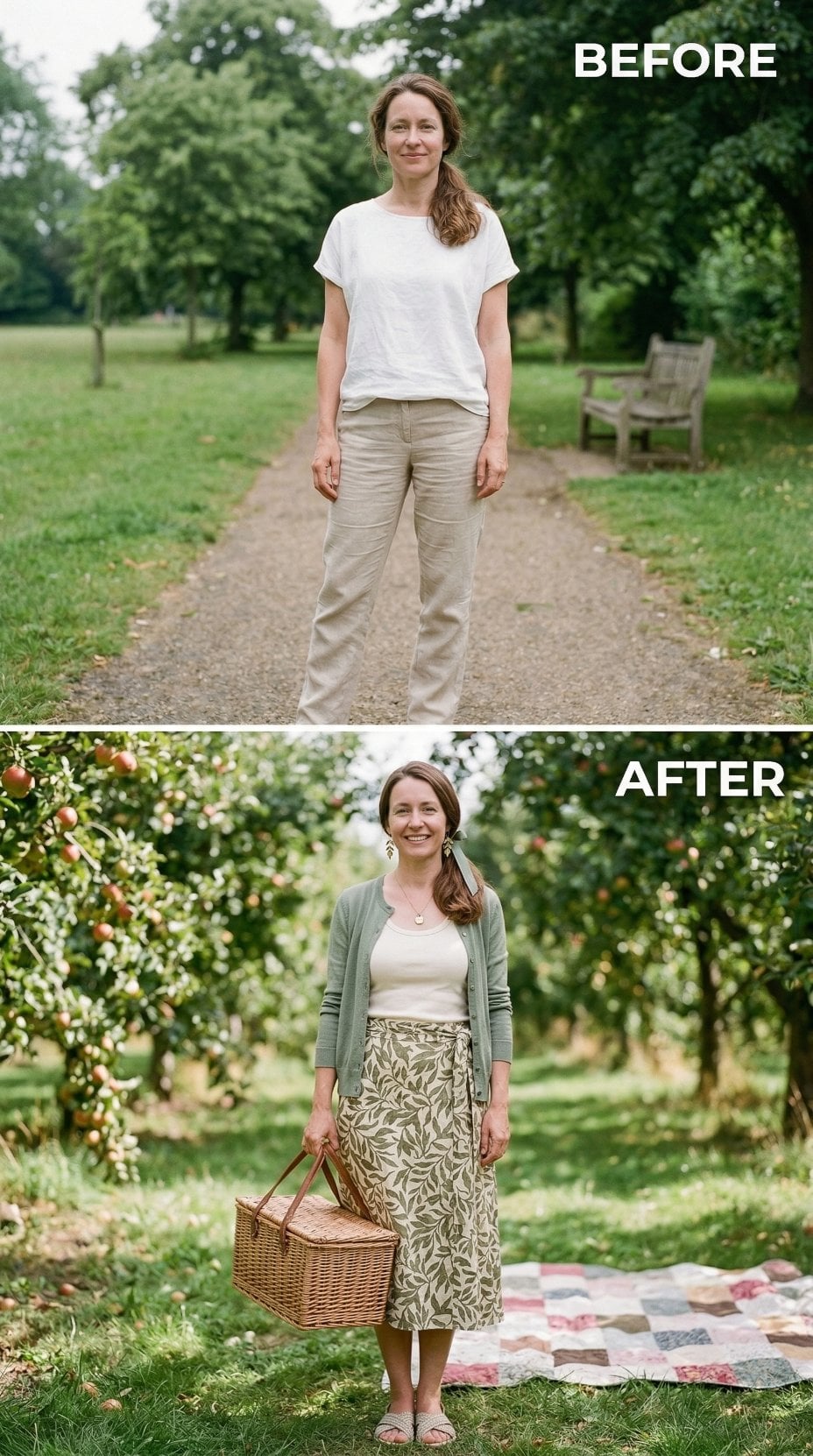 Orchard Light, a Leaf-Print Wrap Skirt, and the Quiet Logic of Sage Green