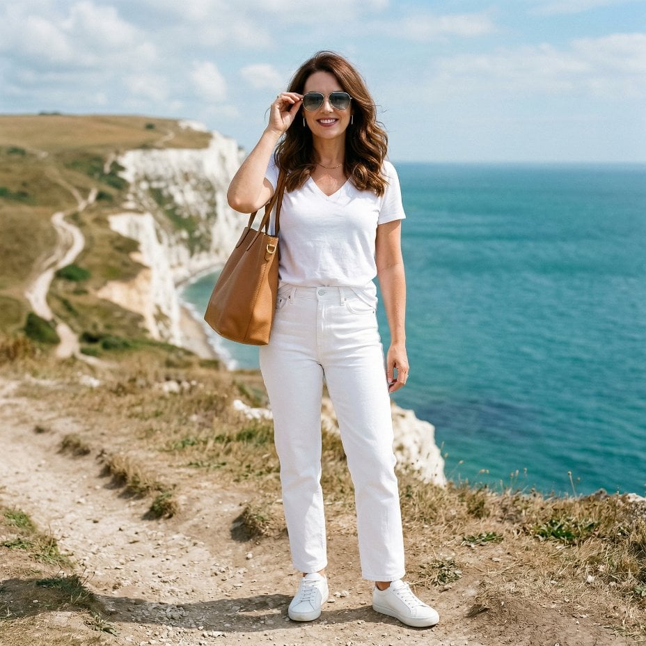 White on White at the Cliffs: How to Make a Monochrome Outfit Work Outdoors
