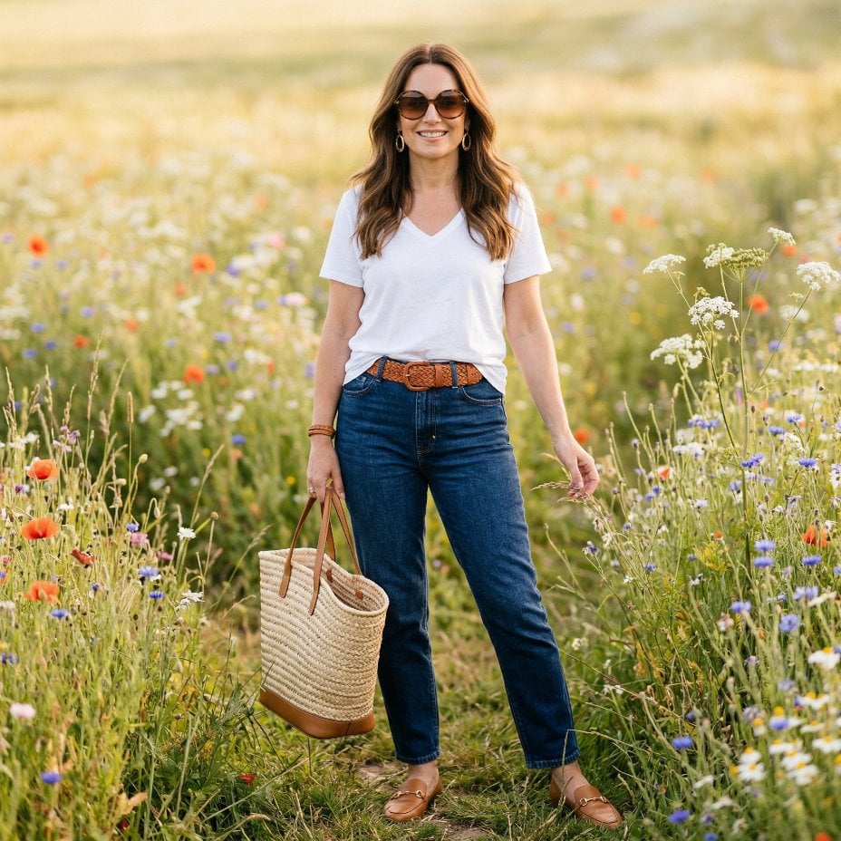 Dark Denim, a Woven Belt, and One Good Bag: Summer Done Right