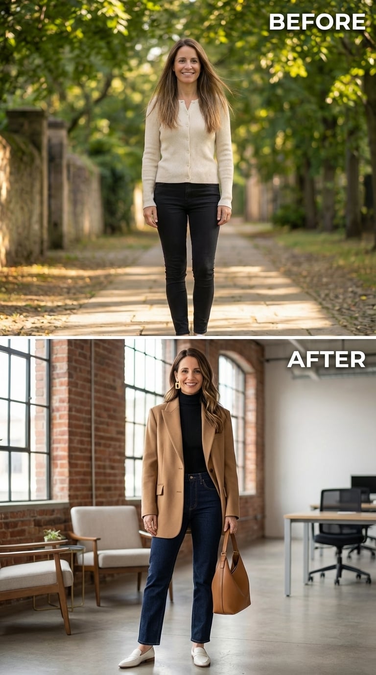 Camel Coat and a Leather Tote Changed What the Room Assumed About Her