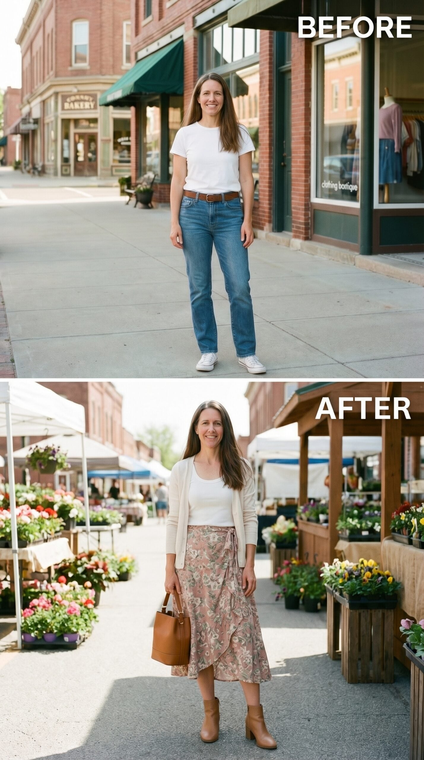 Floral Wrap Skirt, a Cream Cardigan, and the Market Look She Earned