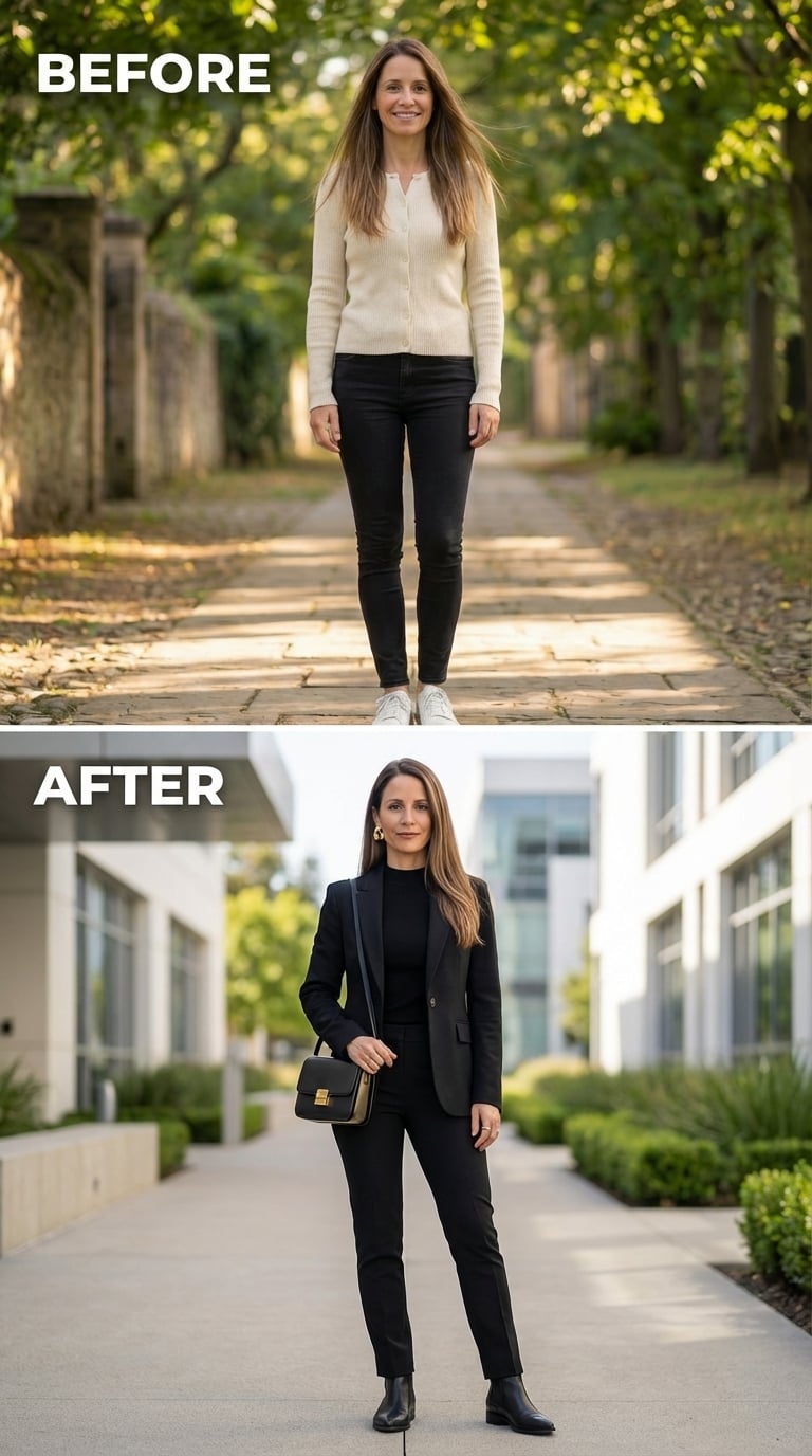 Black Blazer, Black Turtleneck, and Why Monochrome Finally Worked in Her Favor