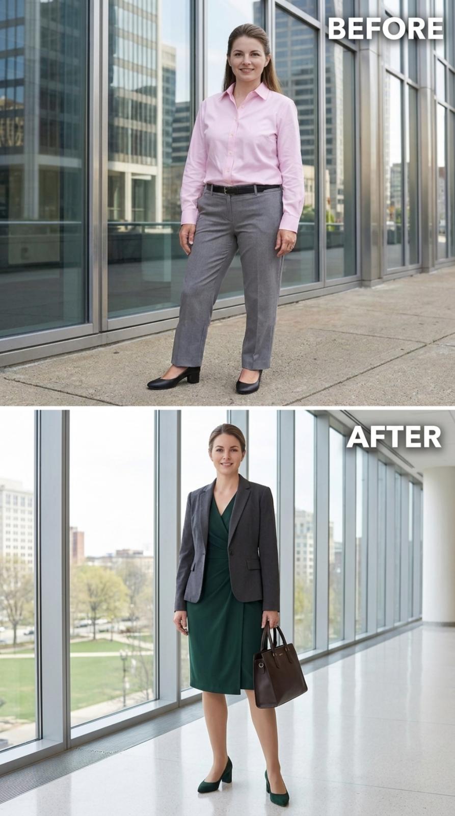 Dark Green Wrap Dress, a Gray Blazer, and the Look That Already Has the Answer