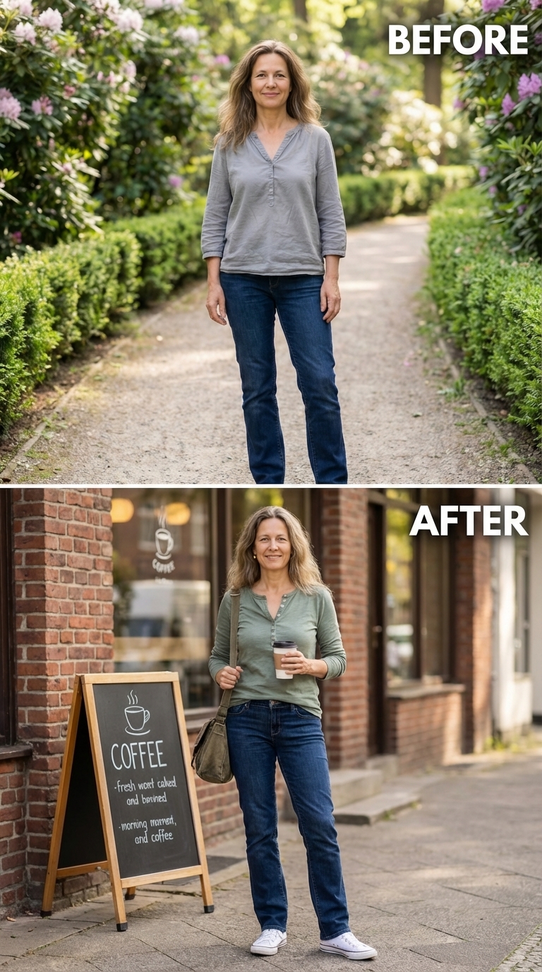 Sage Henley, Dark Straight Denim, and the Coffee Shop She Walks Into Without Waiting to Be Noticed