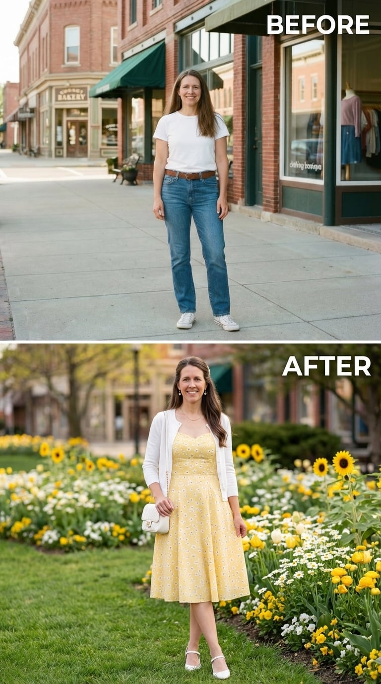 Yellow Floral Midi, White Cardigan, and Dressing Like Spring Already Knew Her Name