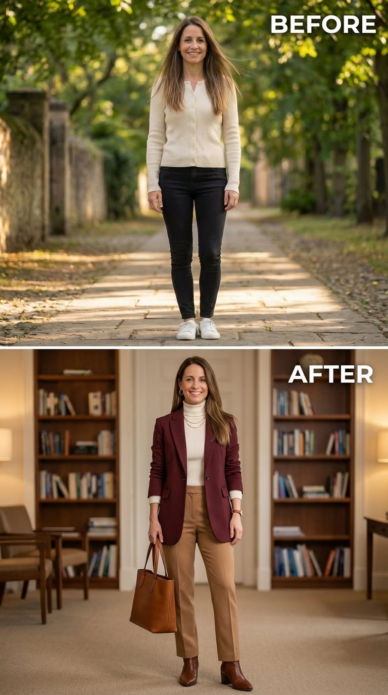 Burgundy Blazer, Camel Trousers, and Dressing Like Someone Who Stopped Shrinking at Work