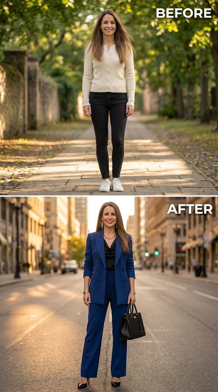 Navy Suit, Black Heels, and Dressing Like Someone Who Stopped Asking for the Floor