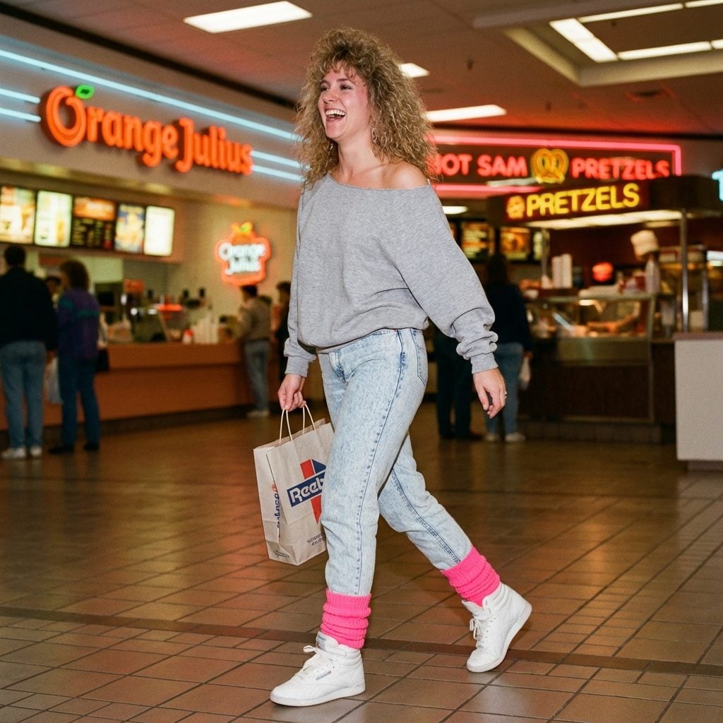 Neon Leg Warmers Scrunched Over Acid-Washed Jeans