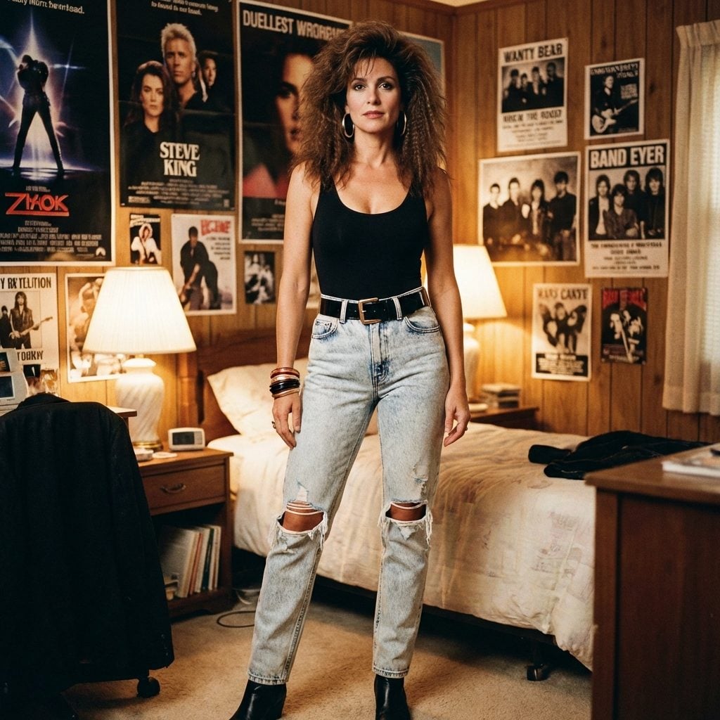 Unitard Under Ripped Jeans With a Wide Cinch Belt