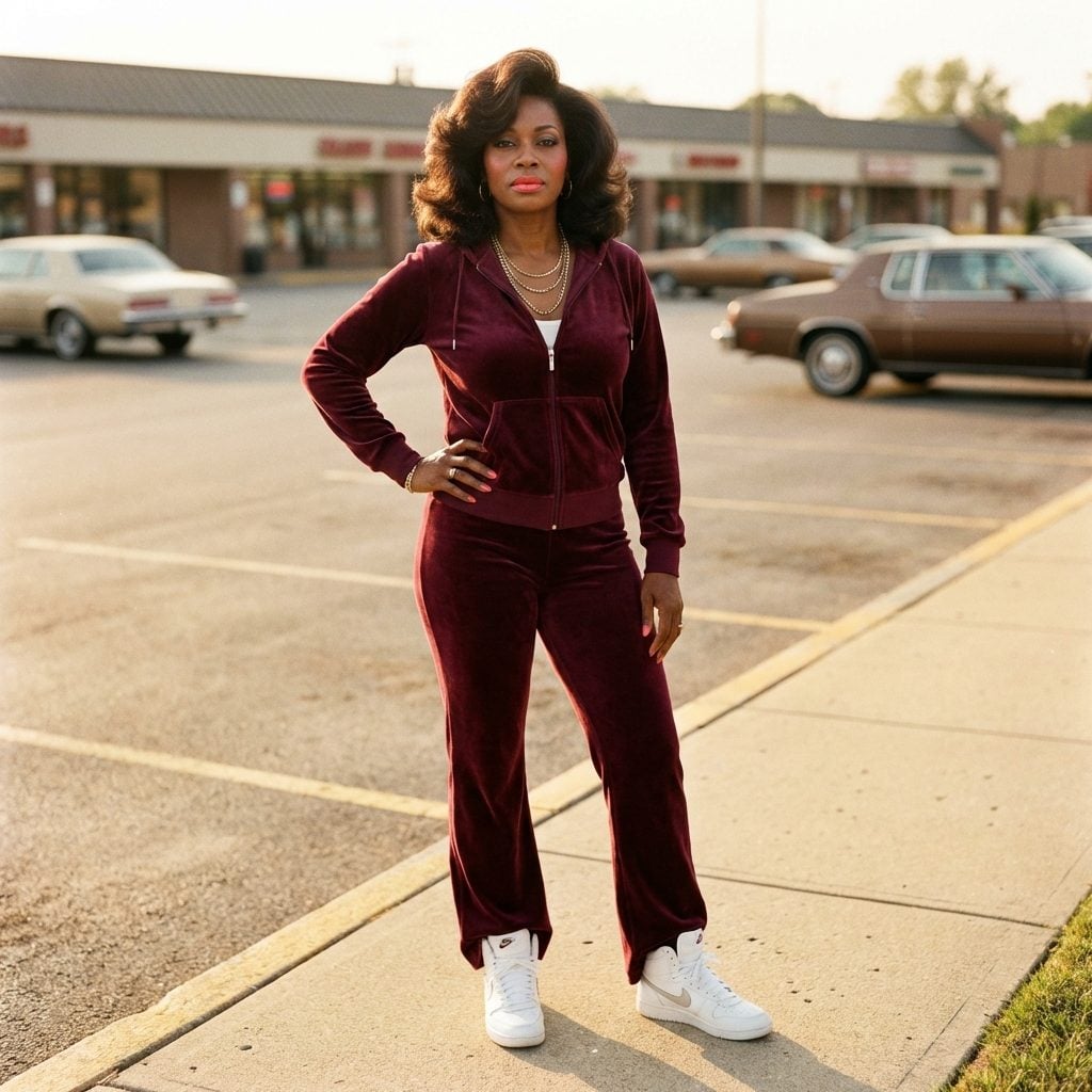 The Velour Tracksuit With White High-Tops and Gold Chains