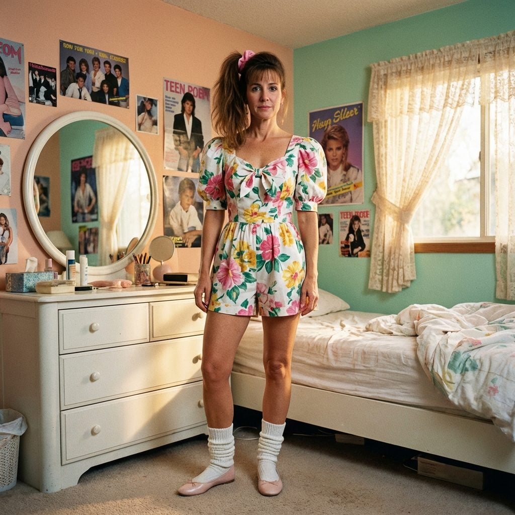 Floral Romper With Scrunched Slouch Socks and Ballet Flats