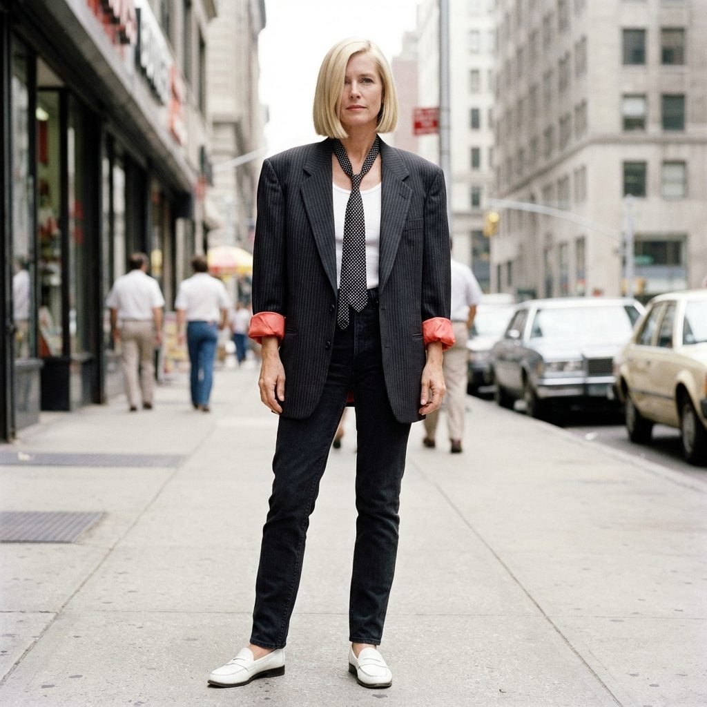 Oversized Blazer, Rolled Sleeves, a Tank Top, and a Skinny Necktie