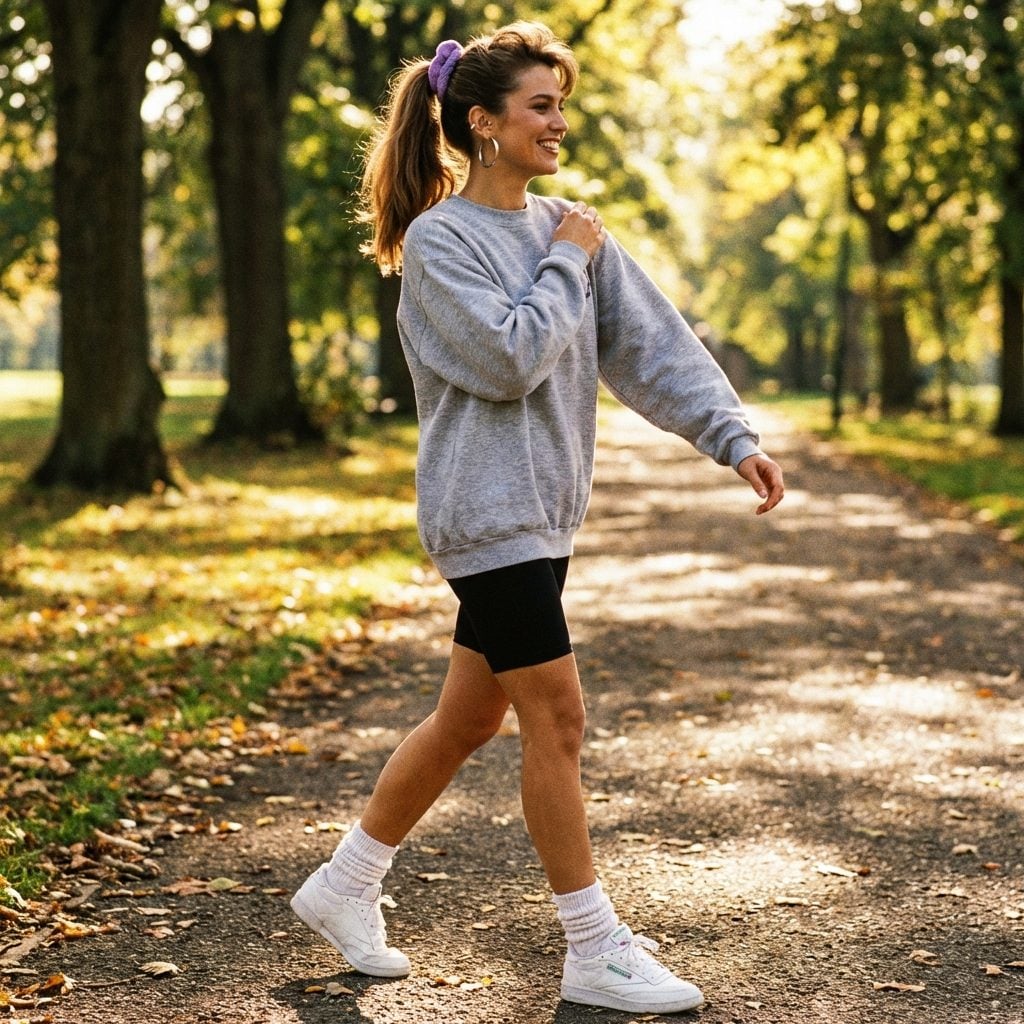 Spandex Bike Shorts With an Oversized Off-the-Shoulder Sweatshirt