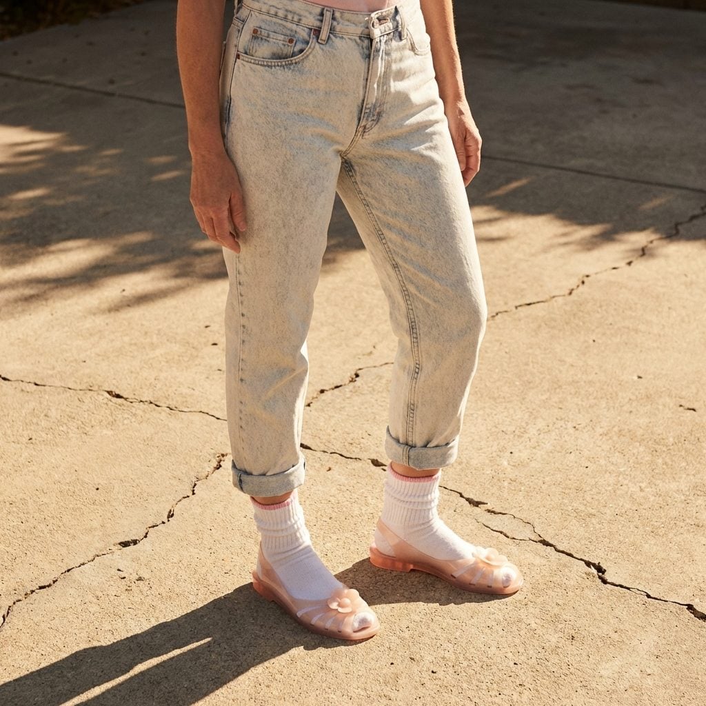 Slouchy Socks Over Jelly Shoes, Because Texture Was for Everyone