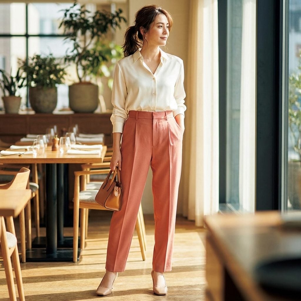 Pleated High-Waisted Trousers in a Color We're Calling 'Dusty Melon'