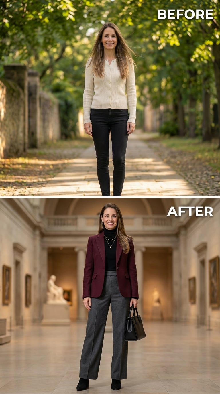 Burgundy Blazer, Black Turtleneck, and Dressing Like Someone Who Stopped Softening Her Presence