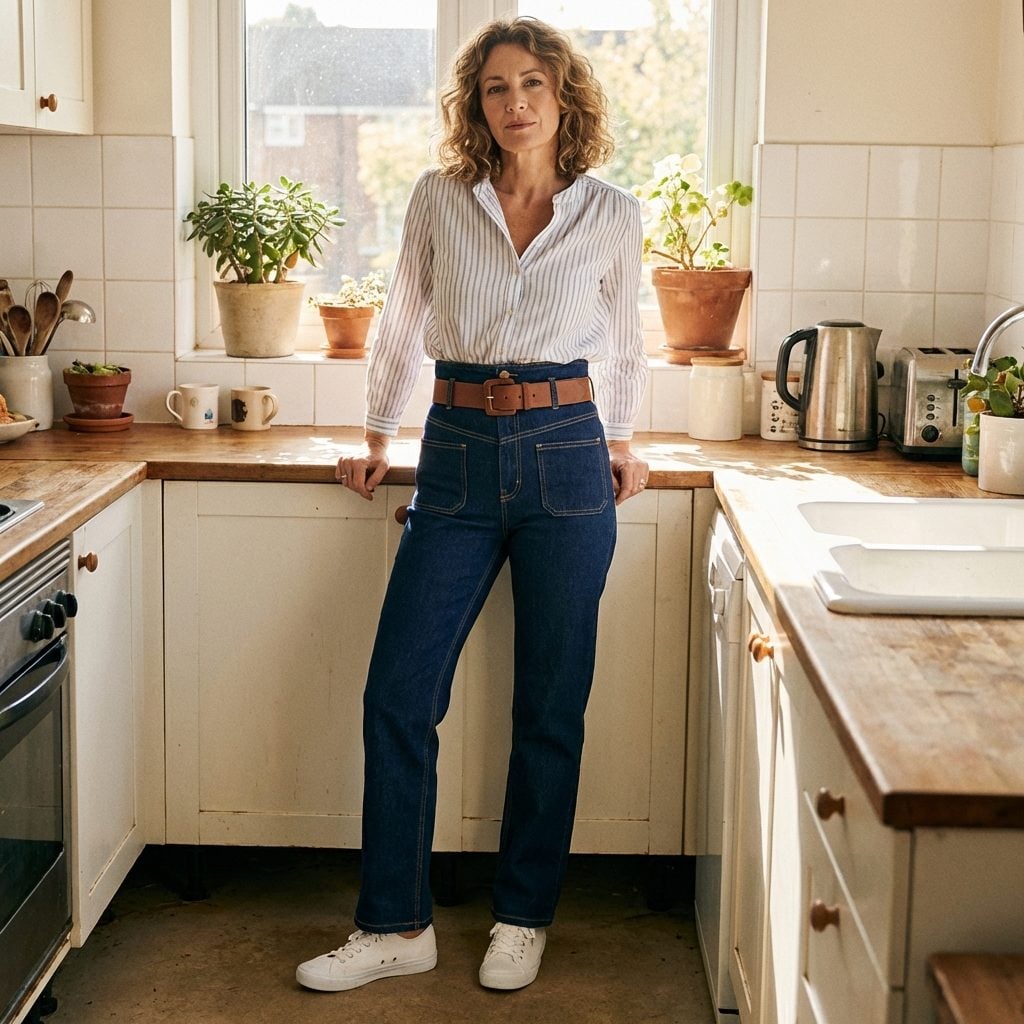 High-Waisted Jeans Pulled to a Waistband You Could Have Used as a Shelf