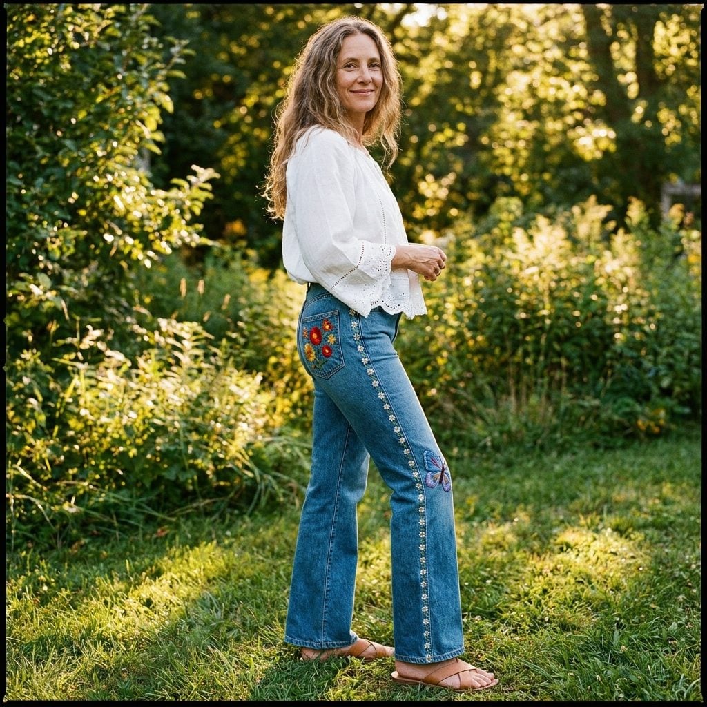 Embroidered Patch Pockets: Flowers, Butterflies, and One Rainbow on Every Pair