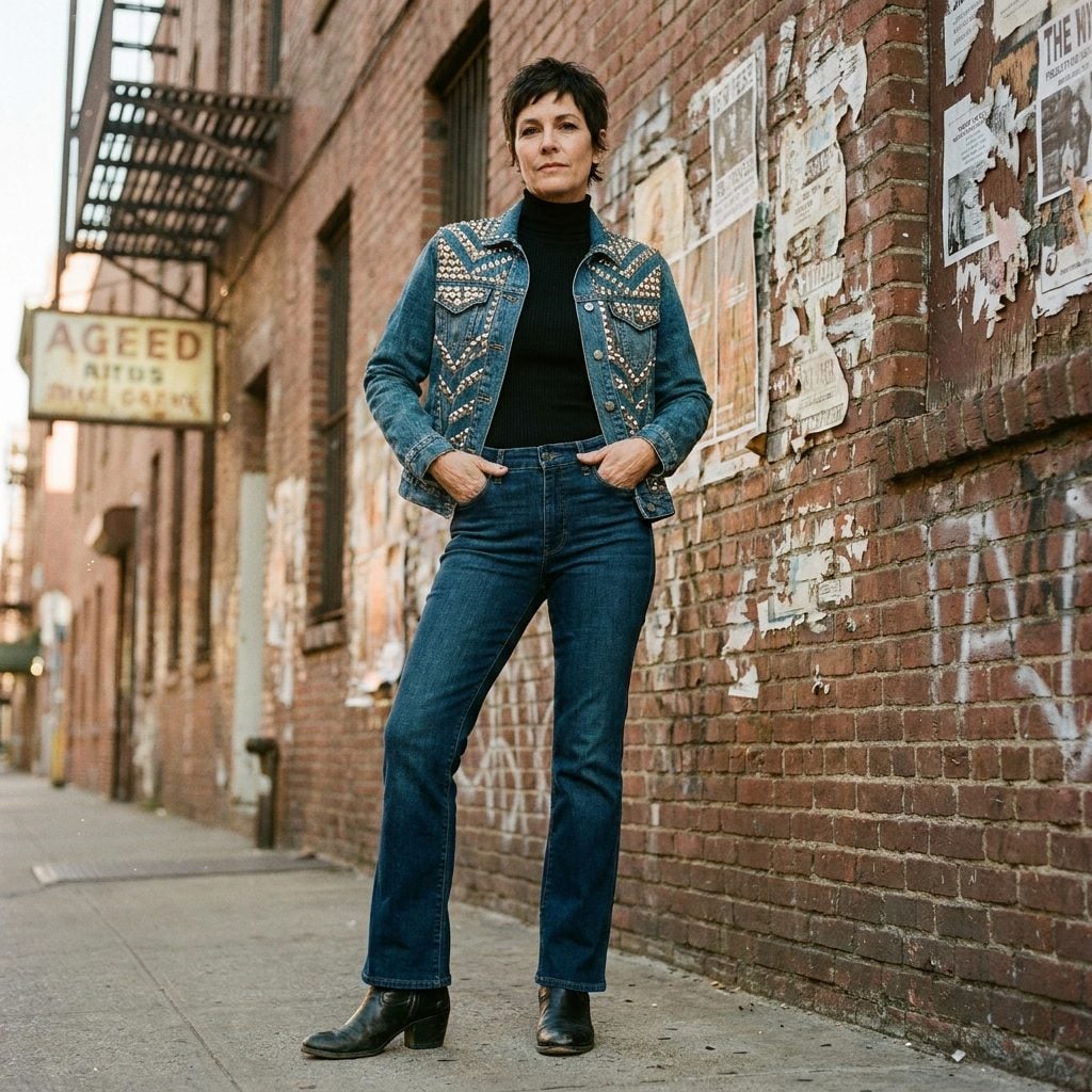 Studded Denim Jackets With Metal Pyramid Studs in Patterns That Took All Weekend