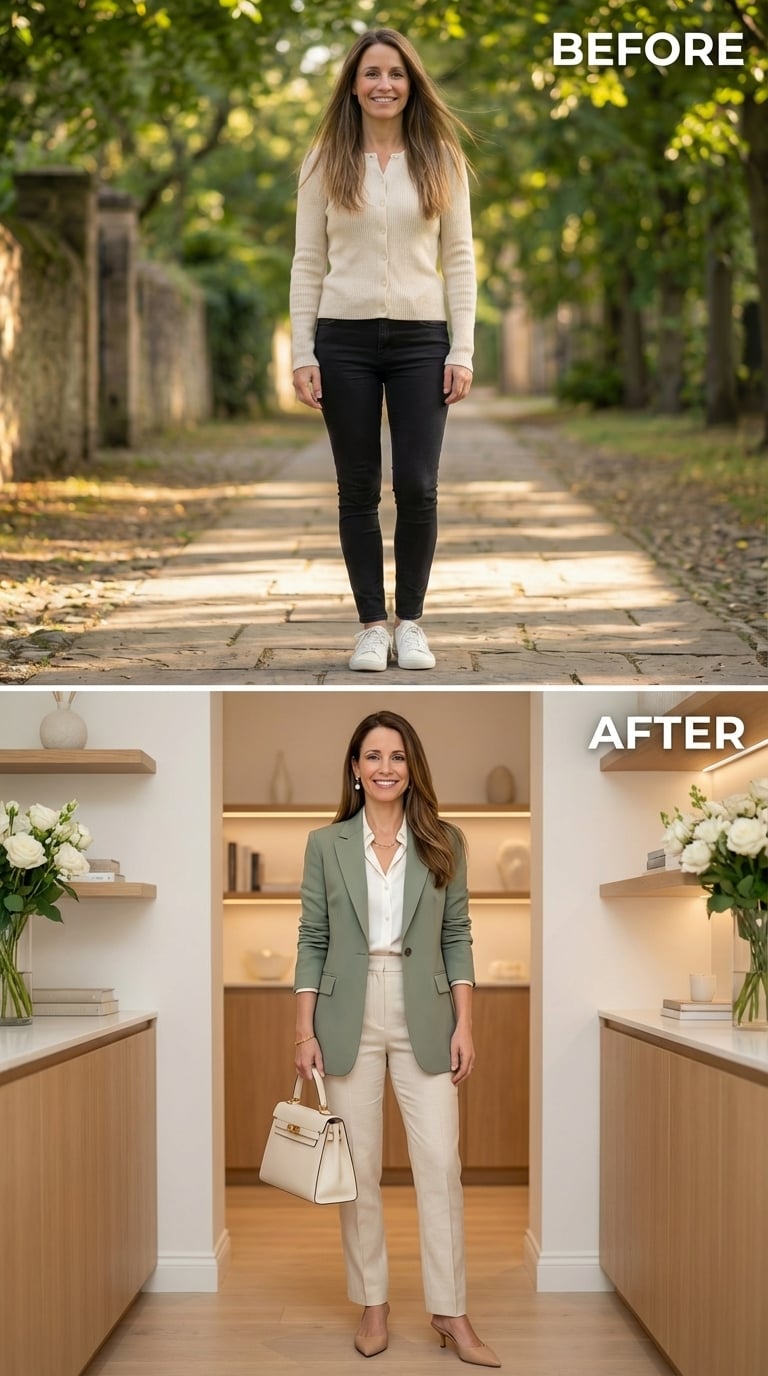 Sage Blazer, Cream Trousers, and Dressing Like Someone Who No Longer Edits Herself Down