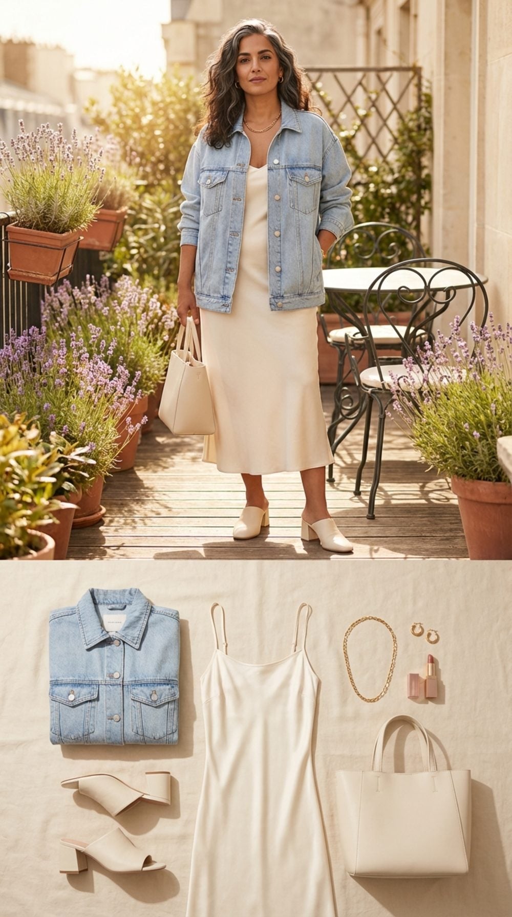 Parisian Terrace Morning in Chambray and Cream