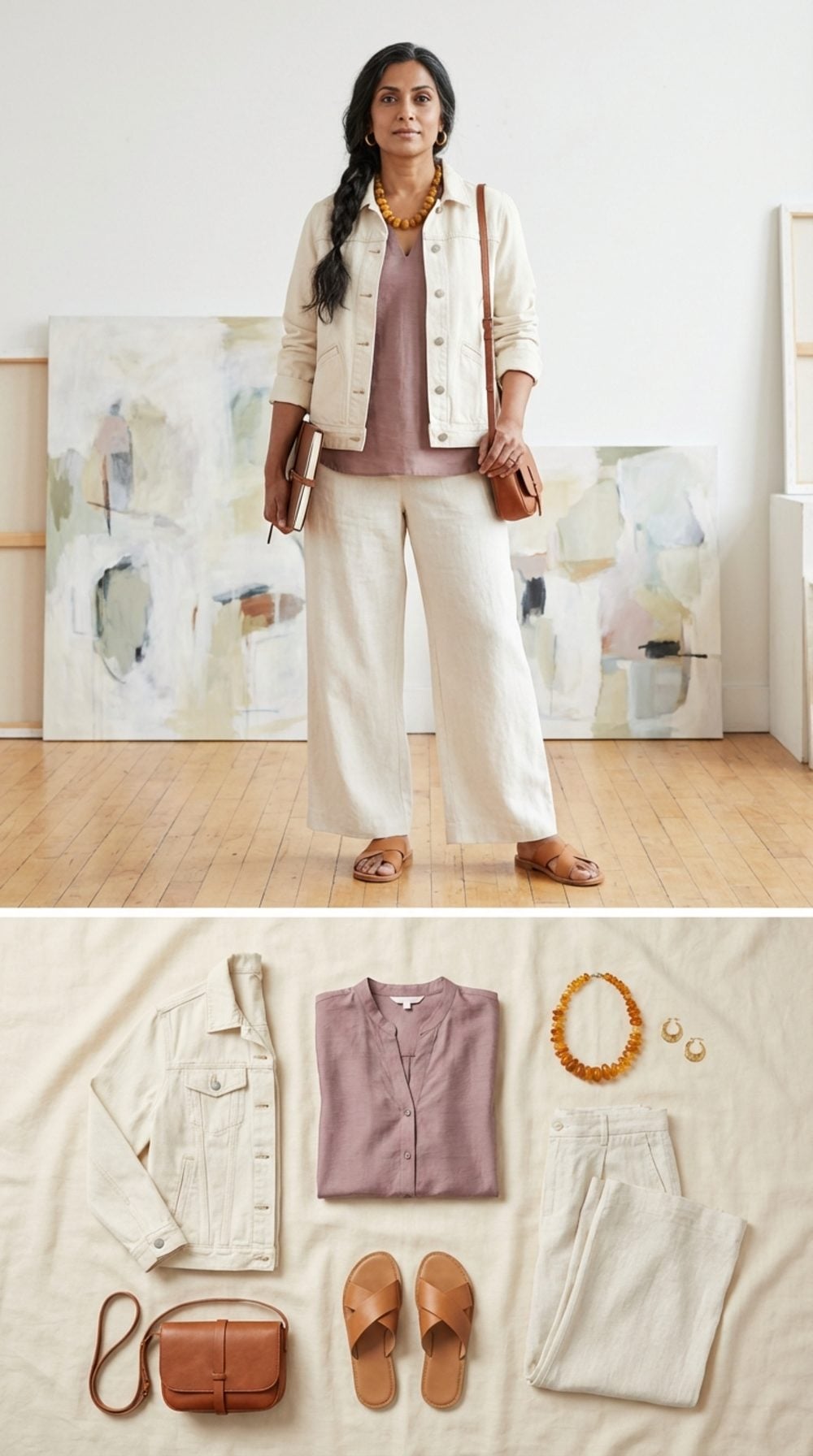 Art Studio Afternoon in Ecru Denim and Raw Silk