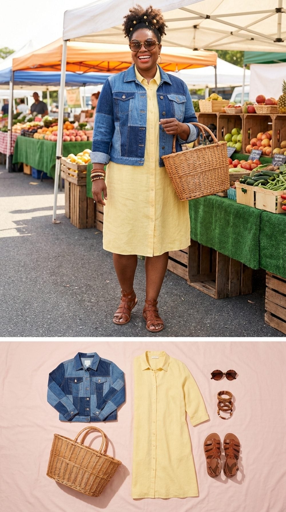 Farmer's Market Sunday in Patchwork Denim and Linen Yellow
