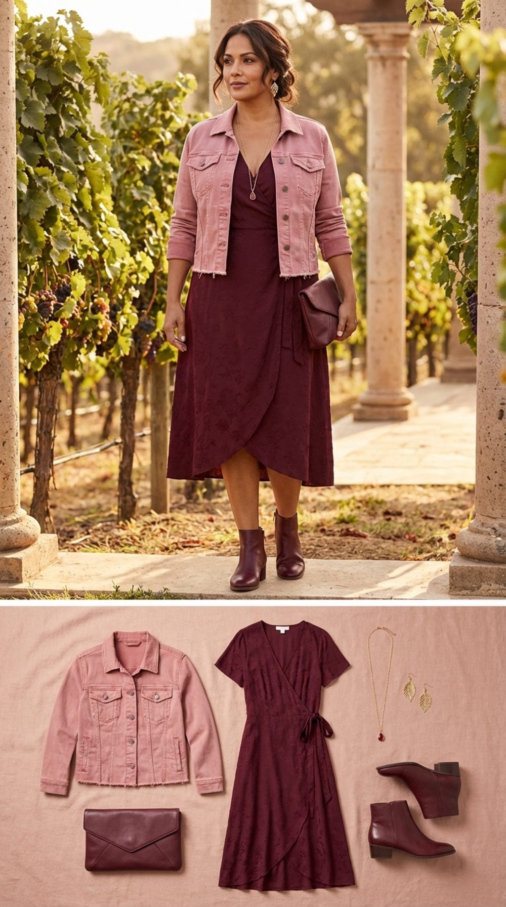 Vineyard Weekend in Faded Rose Denim and Warm Burgundy