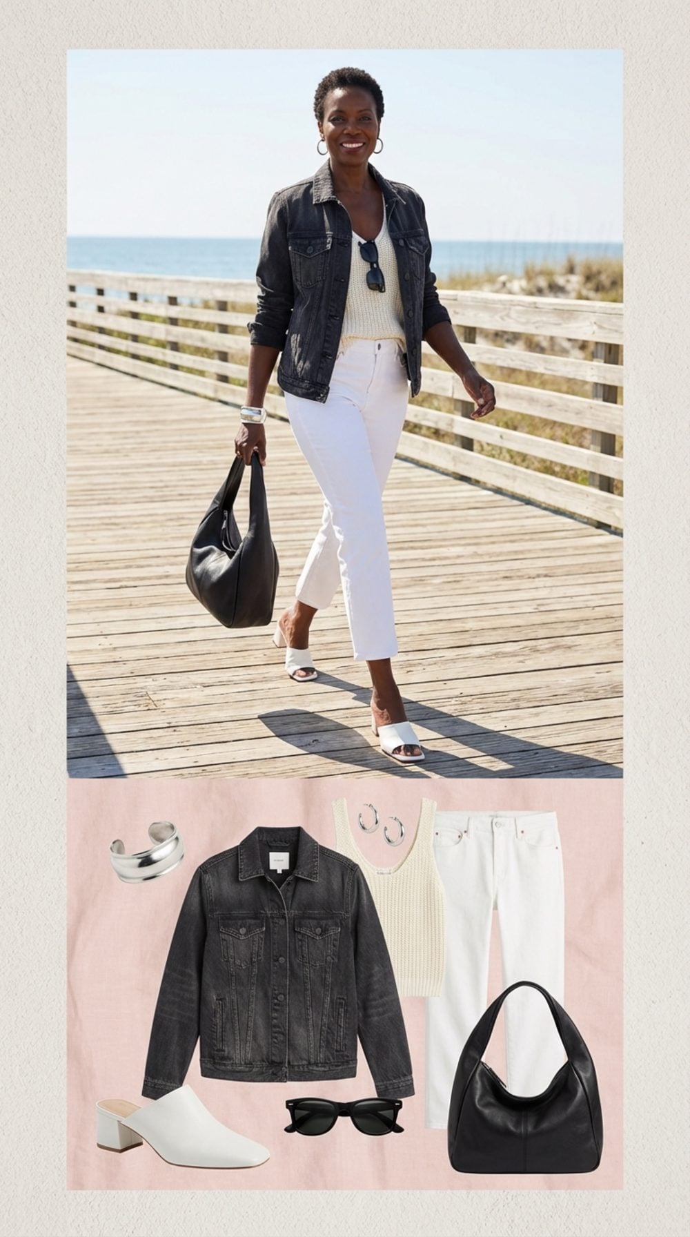 Coastal Weekend in Ivory Knit and Washed Black Denim