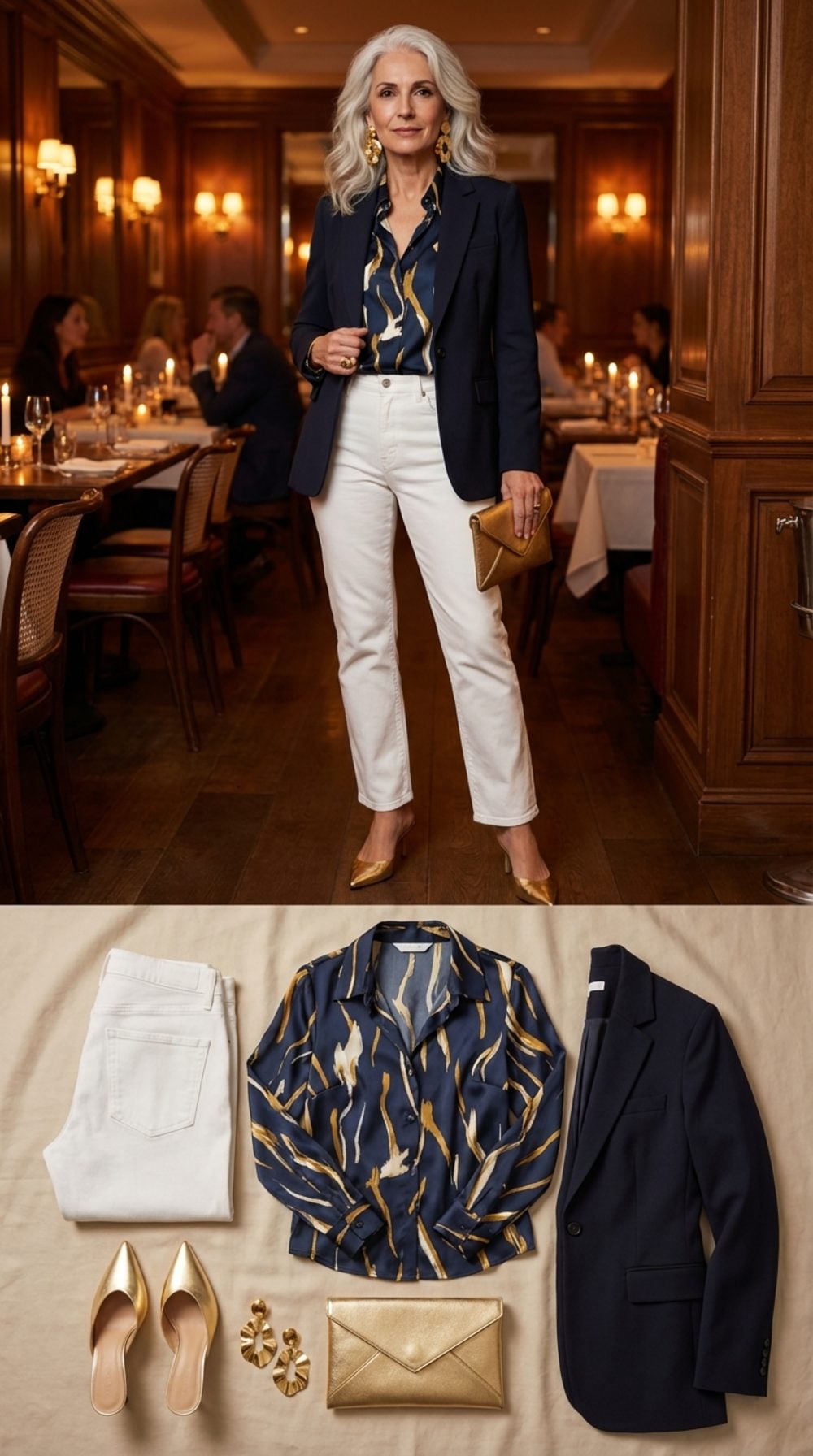 The Statement Blazer Pivot: Printed Silk and White Denim at Dinner