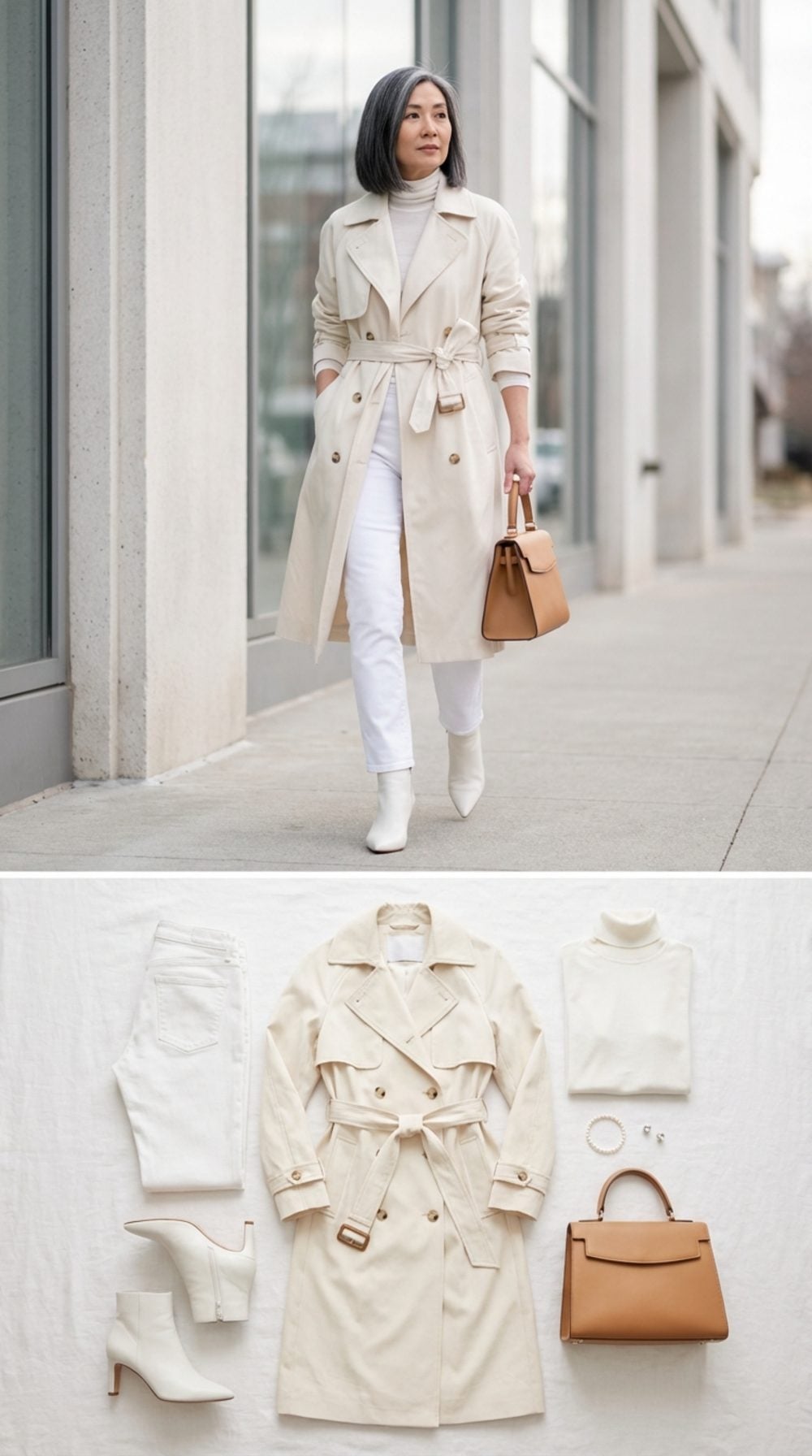 Soft Power: A Draped Cream Trench and White Denim in Morning Light