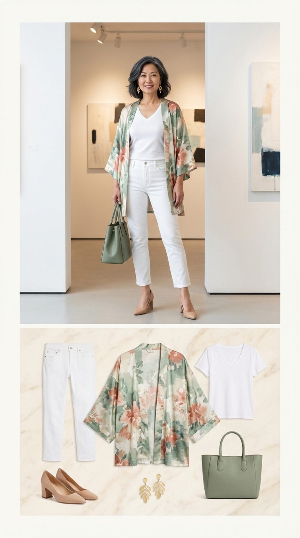 Printed Kimono Over White: When Pattern Does All the Work