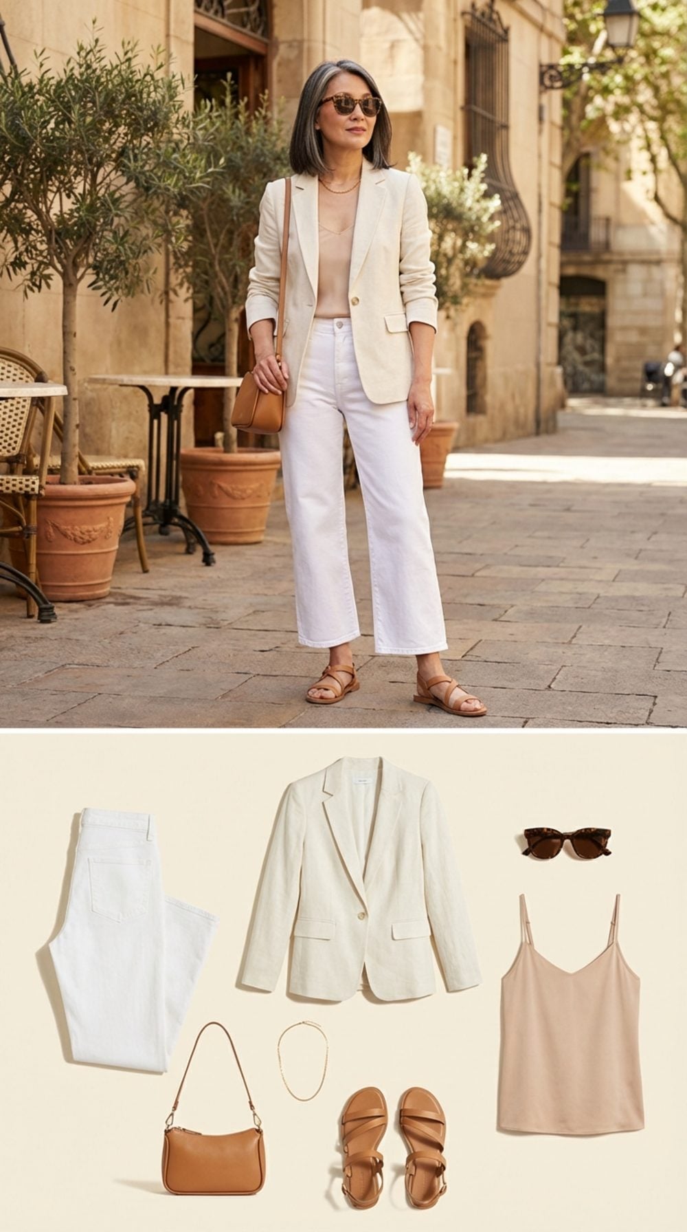 The Blazer and Flat Sandal Equation: Smart Casual in Warm Ecru