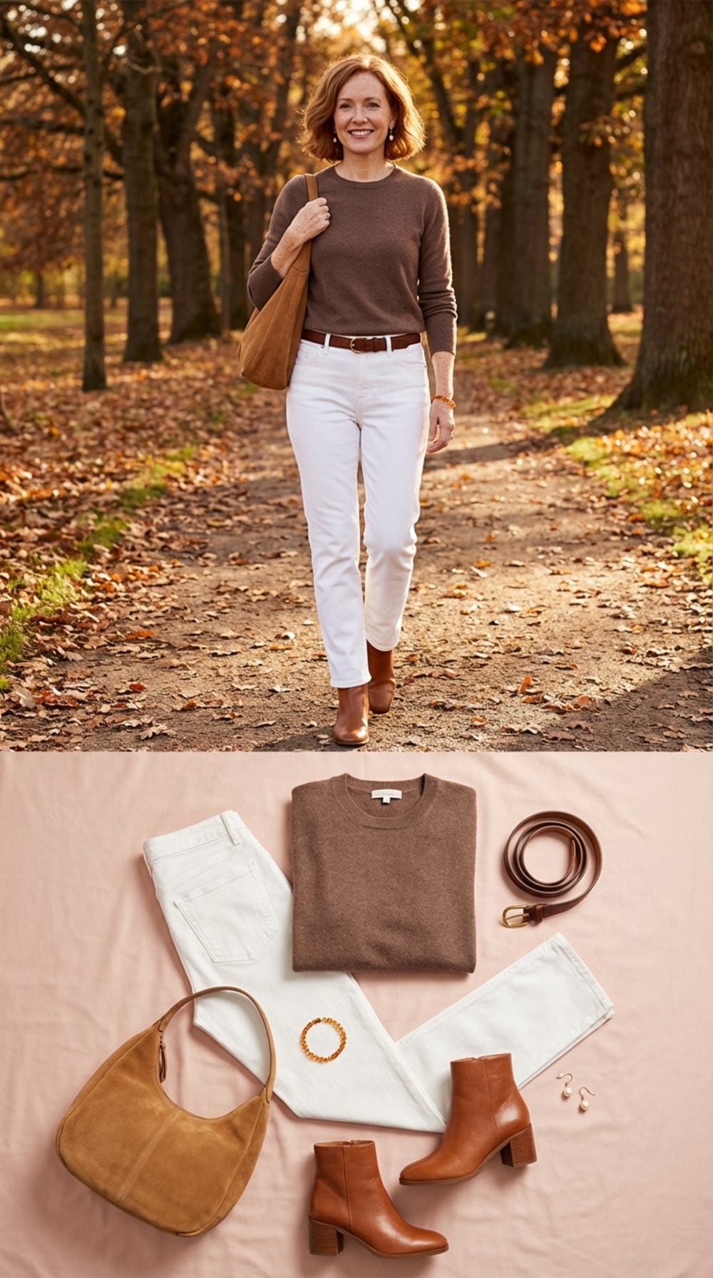 The Cashmere Tuck: White Denim Meets a Whisper-Soft Cocoa Knit