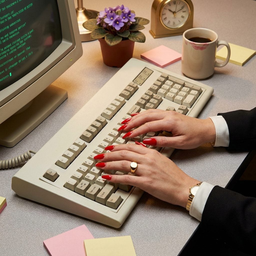 Acrylic Nails in Fire-Engine Red That Turned Every Keyboard Into a Percussion Instrument
