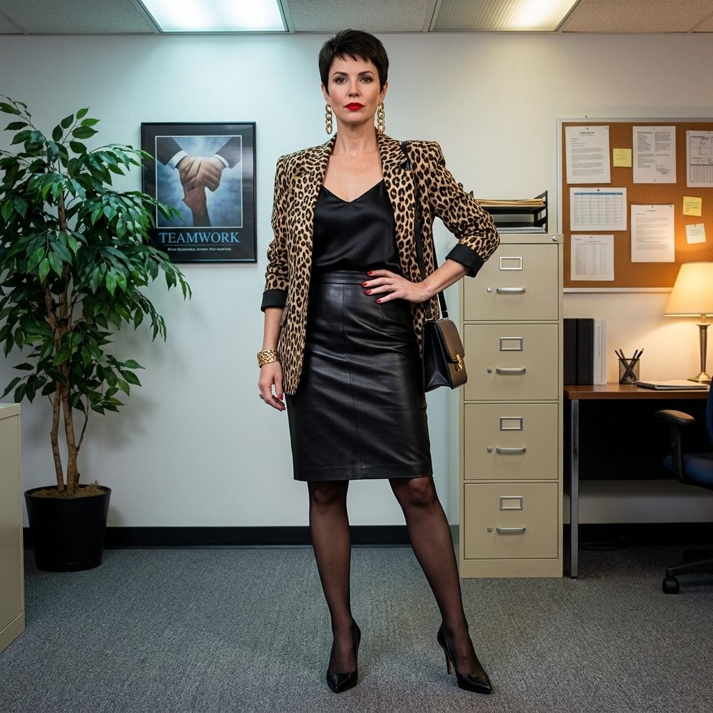 The Animal Print Blazer and Leather Skirt Combo That Said 'I Run This Department'