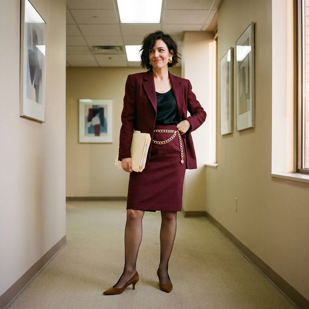 Fishnet Stockings Under a Business Skirt, Because Why Not