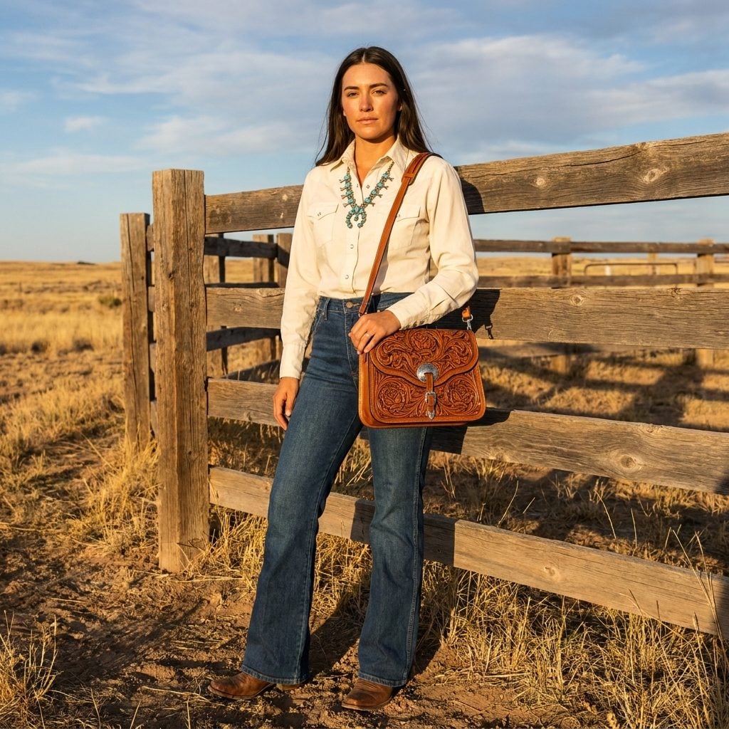 The Tooled Western Leather Bag With Floral Carving and a Concho That Meant Business