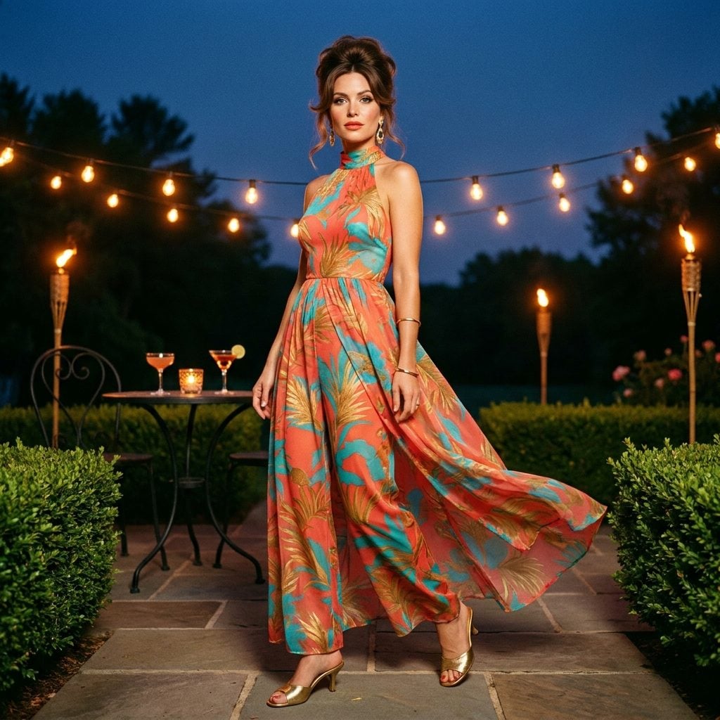 Chiffon Patio Dresses with Matching Palazzo Pants for Evening Garden Parties (Yes, Pants Under a Dress)