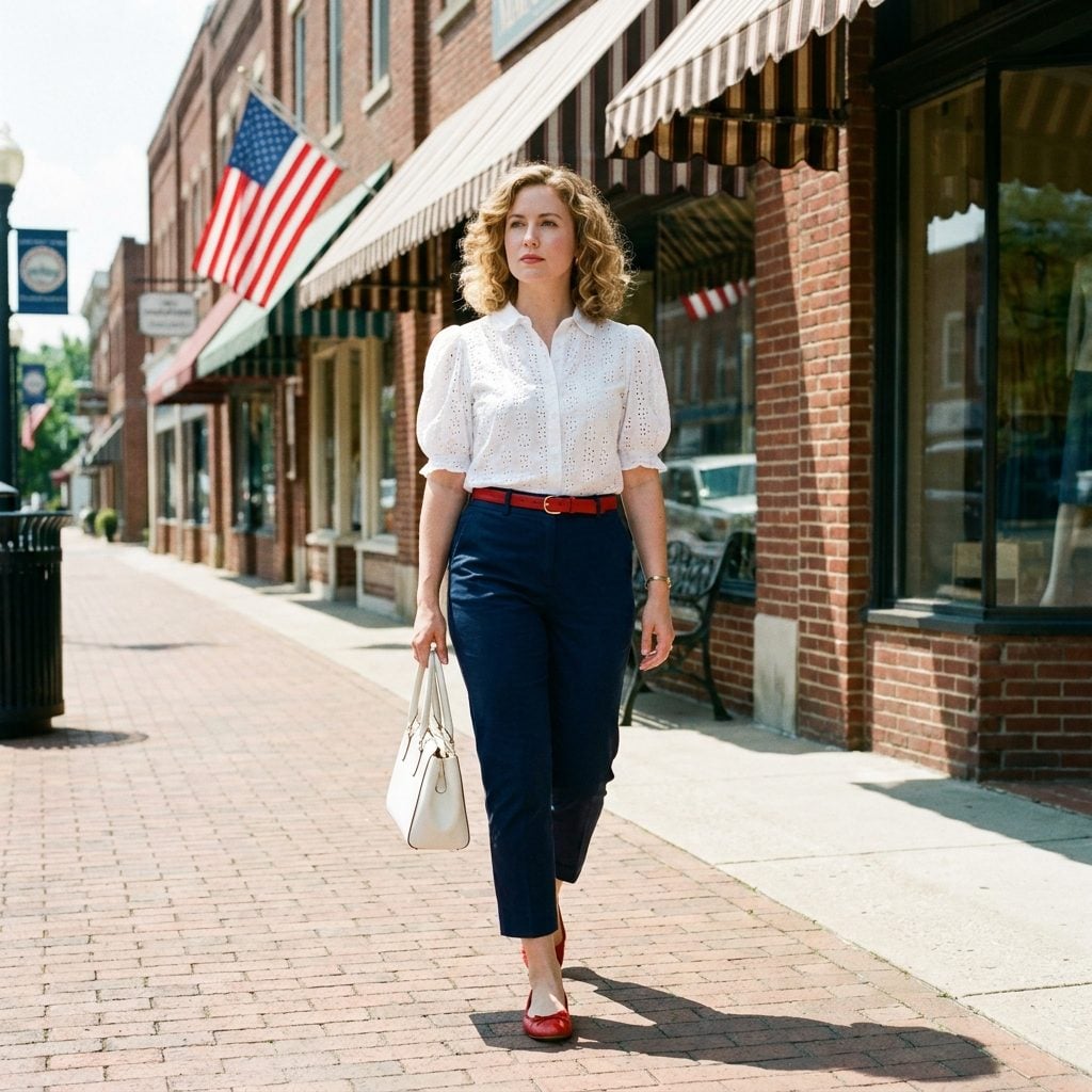 White Cotton Eyelet Blouses Tucked Into Slim Cropped Pants (The Official Outfit of Being Put Together)