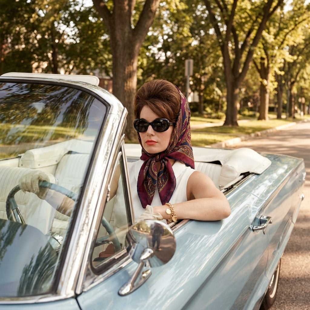 Paisley Silk Scarves Tied Under the Chin Over Teased Bouffant Hair That Took 45 Minutes to Build