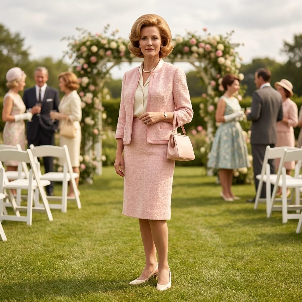 Pastel Tweed Chanel-Style Boucle Suits with Three-Quarter Sleeves, Even When It Was 85 Degrees Outside