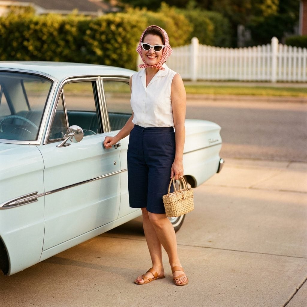The Gingham Head Scarf Tied Kerchief-Style with Cat-Eye Sunglasses (Like You Were Driving a Convertible You Didn't Own)