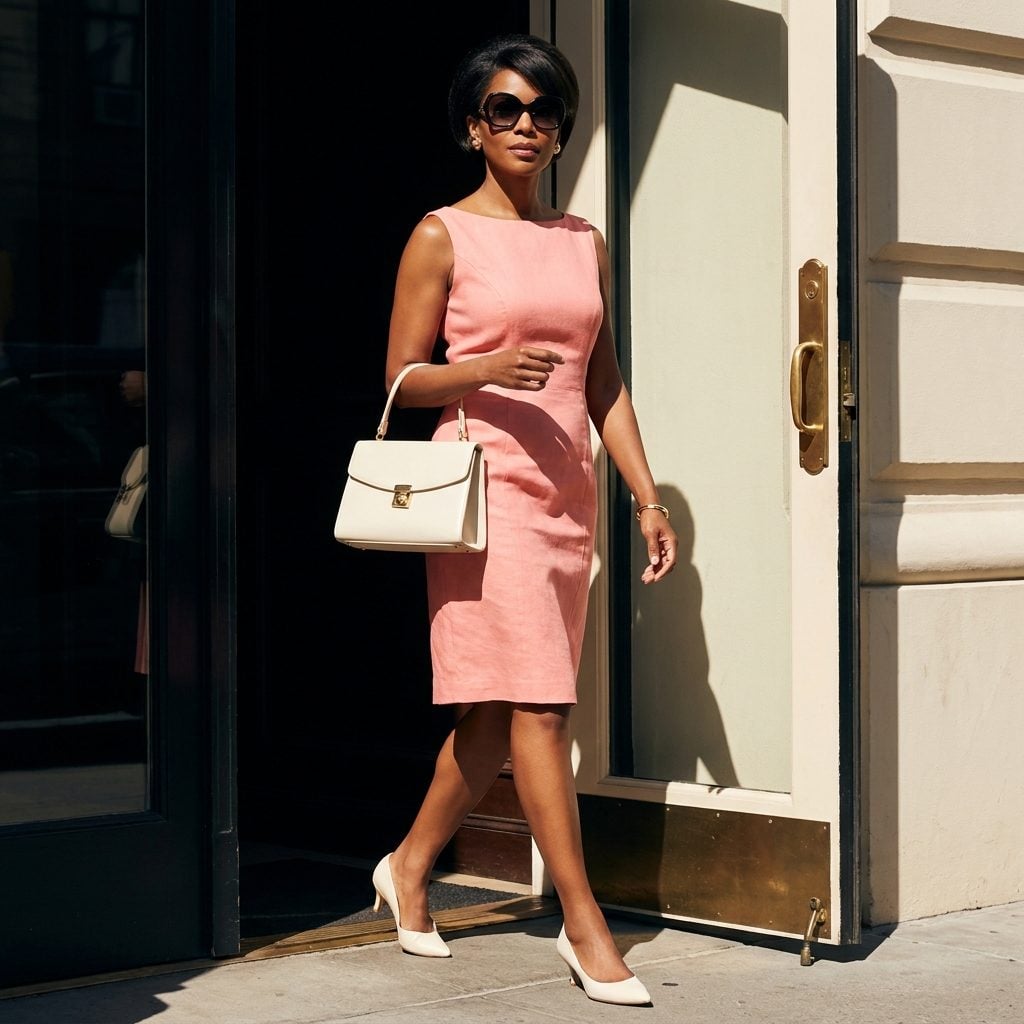 Sleeveless Sheath Dresses Styled with Oversized Sunglasses and Structured Handbags (The Jackie Effect)