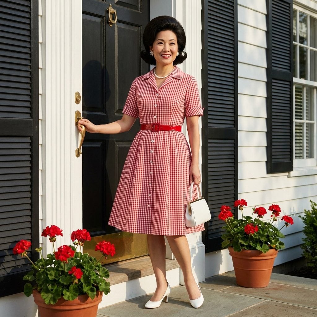 A-Line Shirtwaist Dresses in Gingham Check With a Patent Leather Belt Cinching Everything Together
