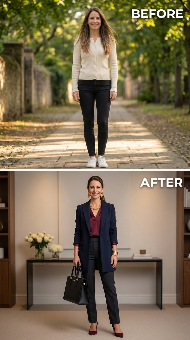 Navy Blazer, Burgundy Silk, and Dressing Like Someone Who Walked In Already Decided